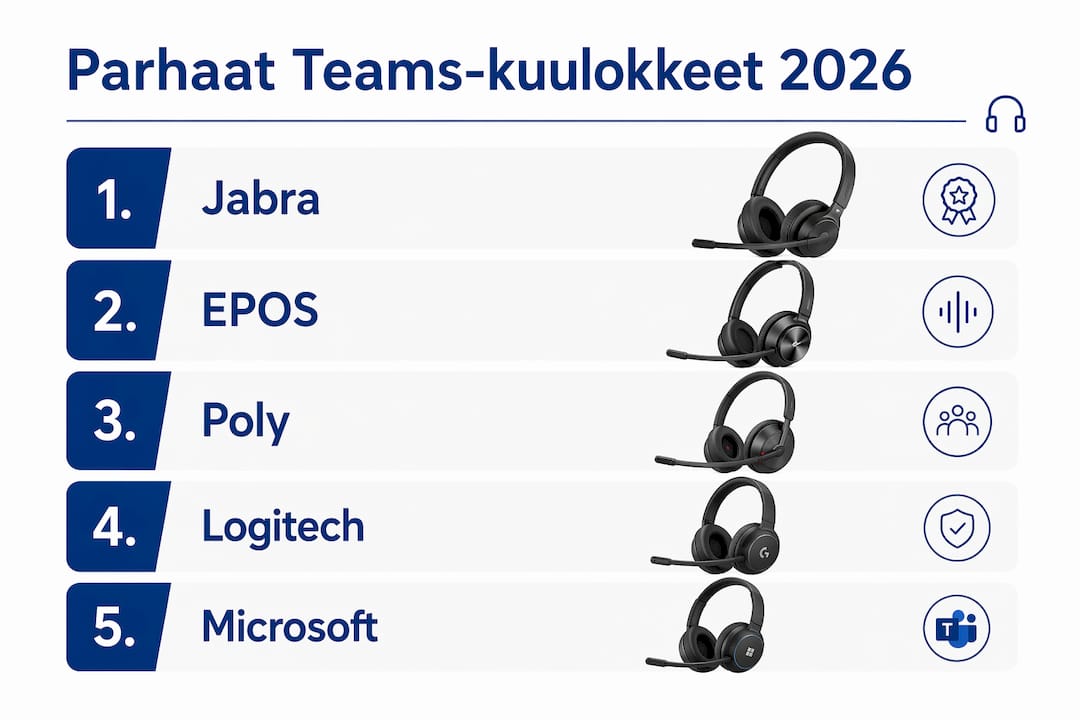 Vuoden 2026 Teams-kuulokkeet vertailussa – kattava infograafi parhaista vaihtoehdoista