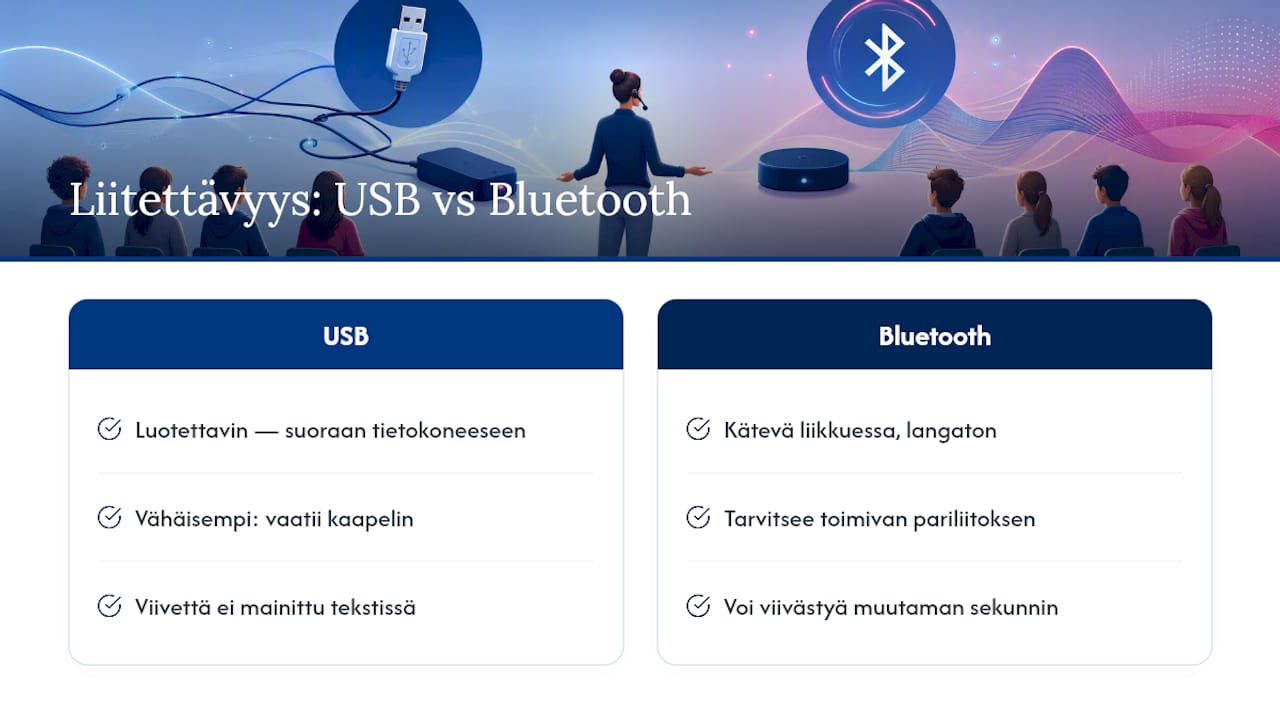 USB- ja Bluetooth-liitäntöjen vertailu