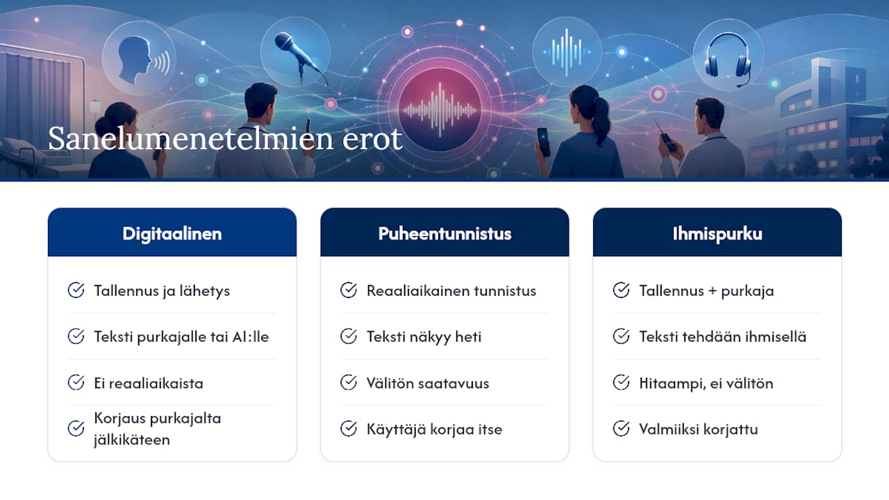 Kolmen sairaalan sanelumenetelmien vertailu