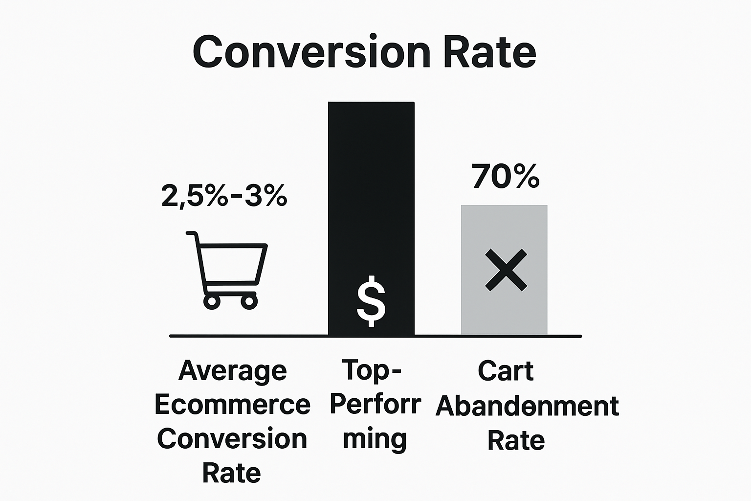 Infographic showing ecommerce conversion rate versus cart abandonment rate