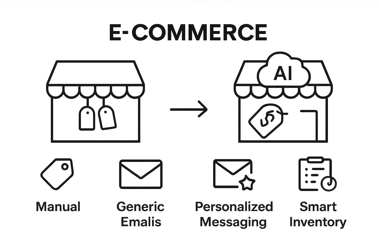 Infographic comparing e-commerce before and after AI adoption