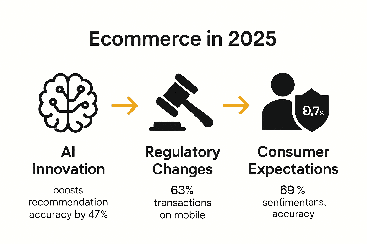 Infographic showing AI, regulation, and consumer expectations impact on ecommerce growth.