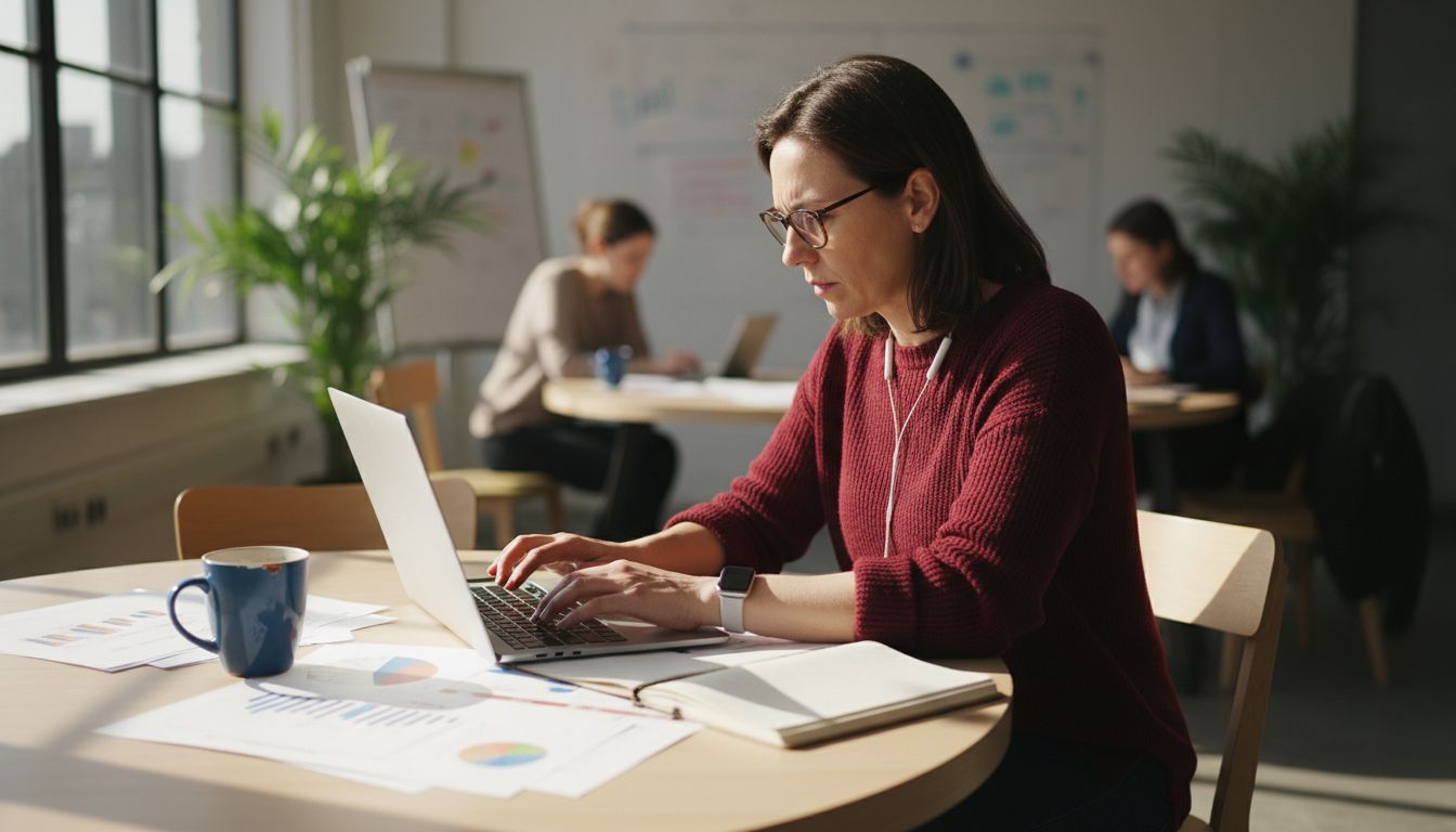 Analyst reviews basket analysis data in office