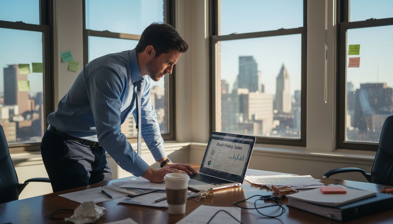 E-commerce manager reviews Black Friday sales dashboard