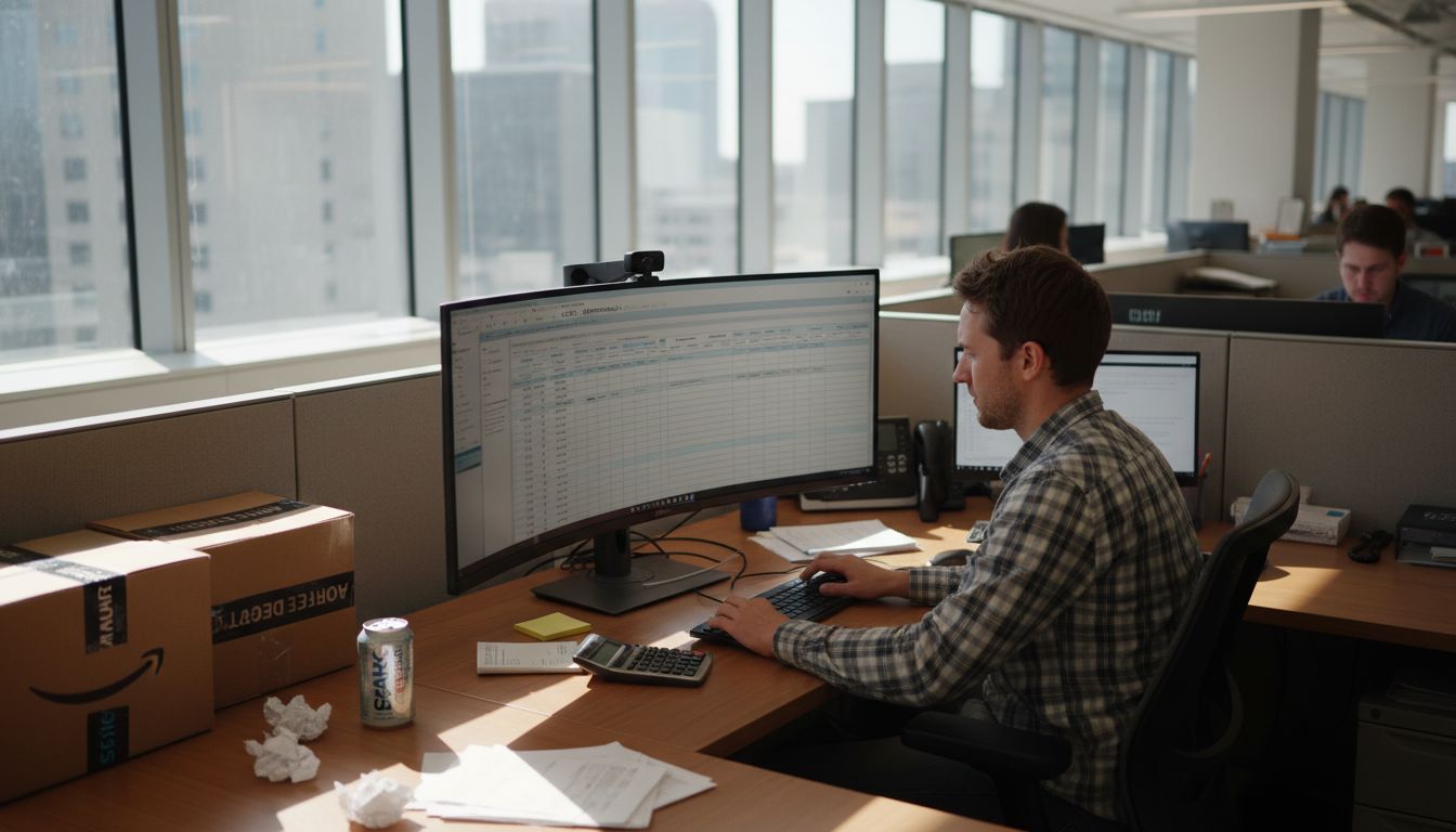 Ecommerce analyst reviewing data at desk