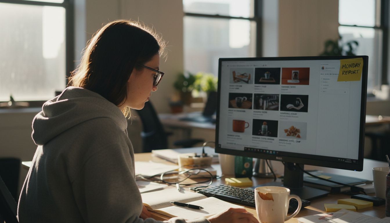Employee viewing AI product analytics screen