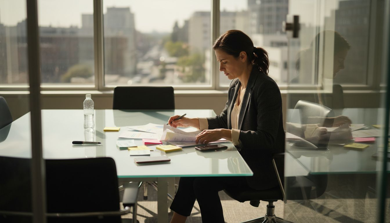 Manager organizes product bundles at desk