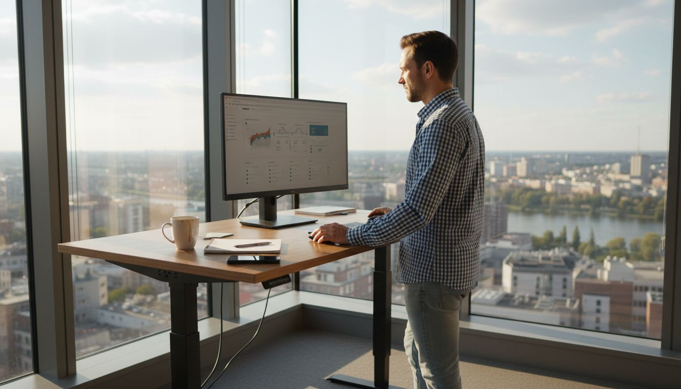 Ecommerce manager reviewing sales dashboard in office