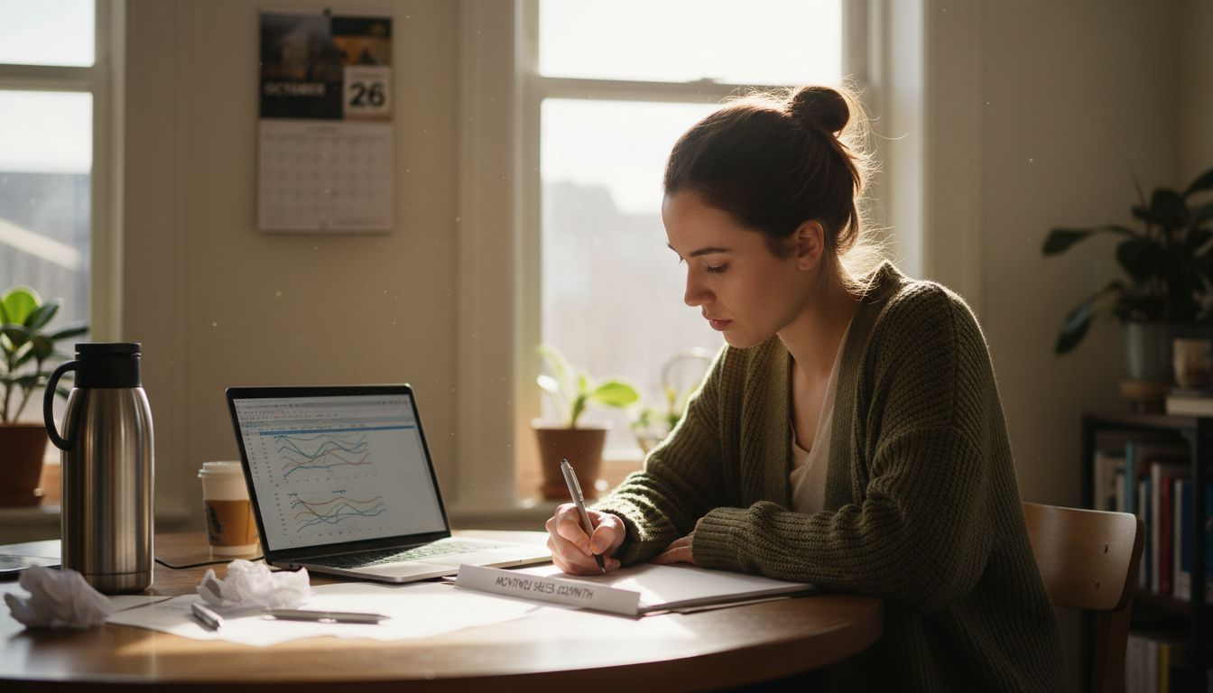 Woman tracking ecommerce monthly sales growth at desk