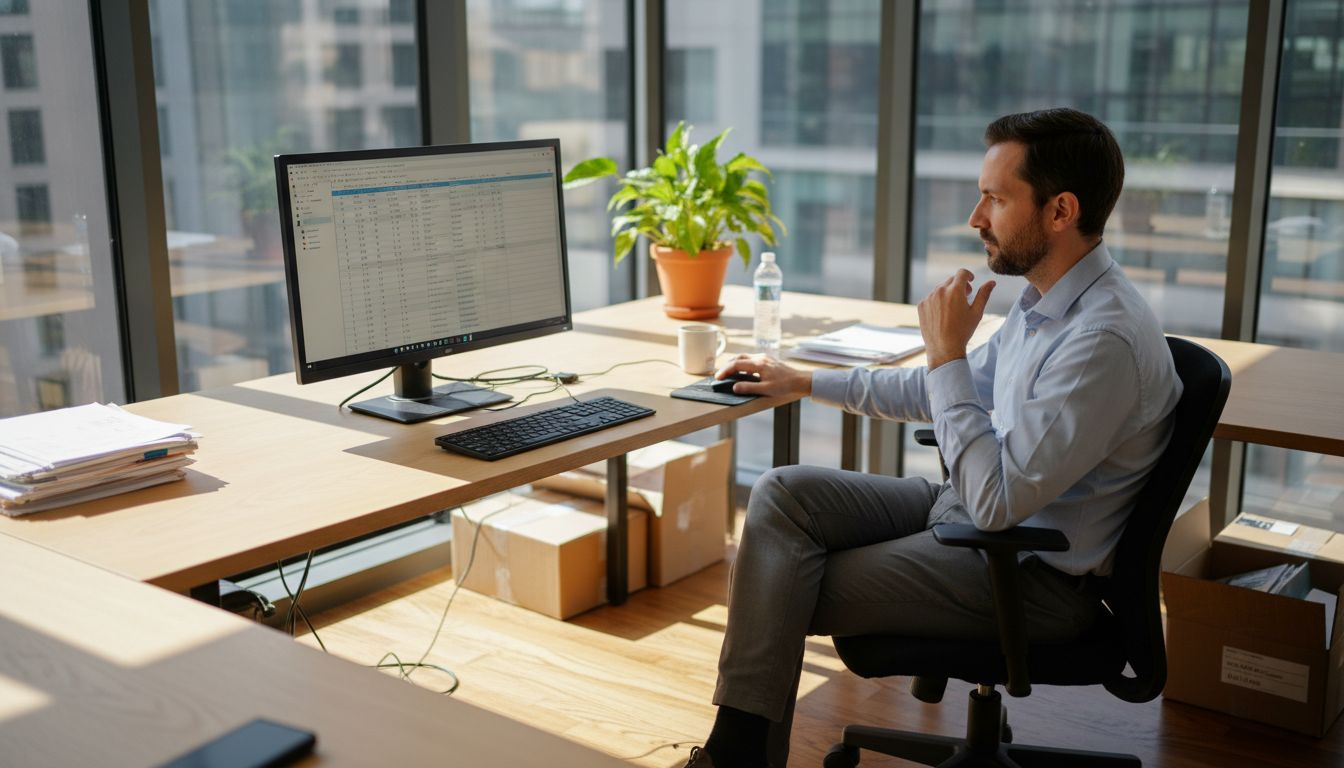 E-commerce manager reviewing sales spreadsheet