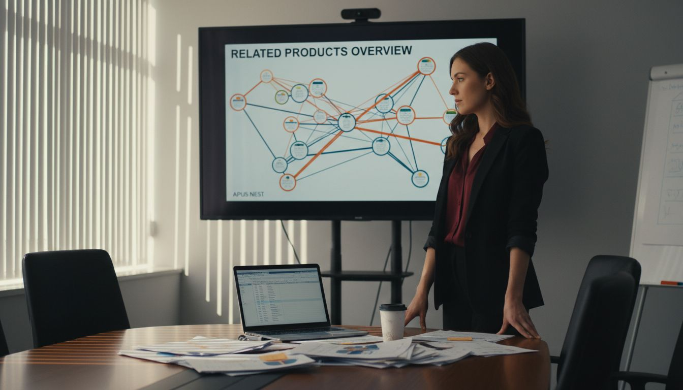 Analyst reviewing product relationship diagram