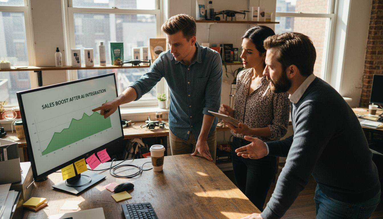 E-commerce team analyzing AI sales data