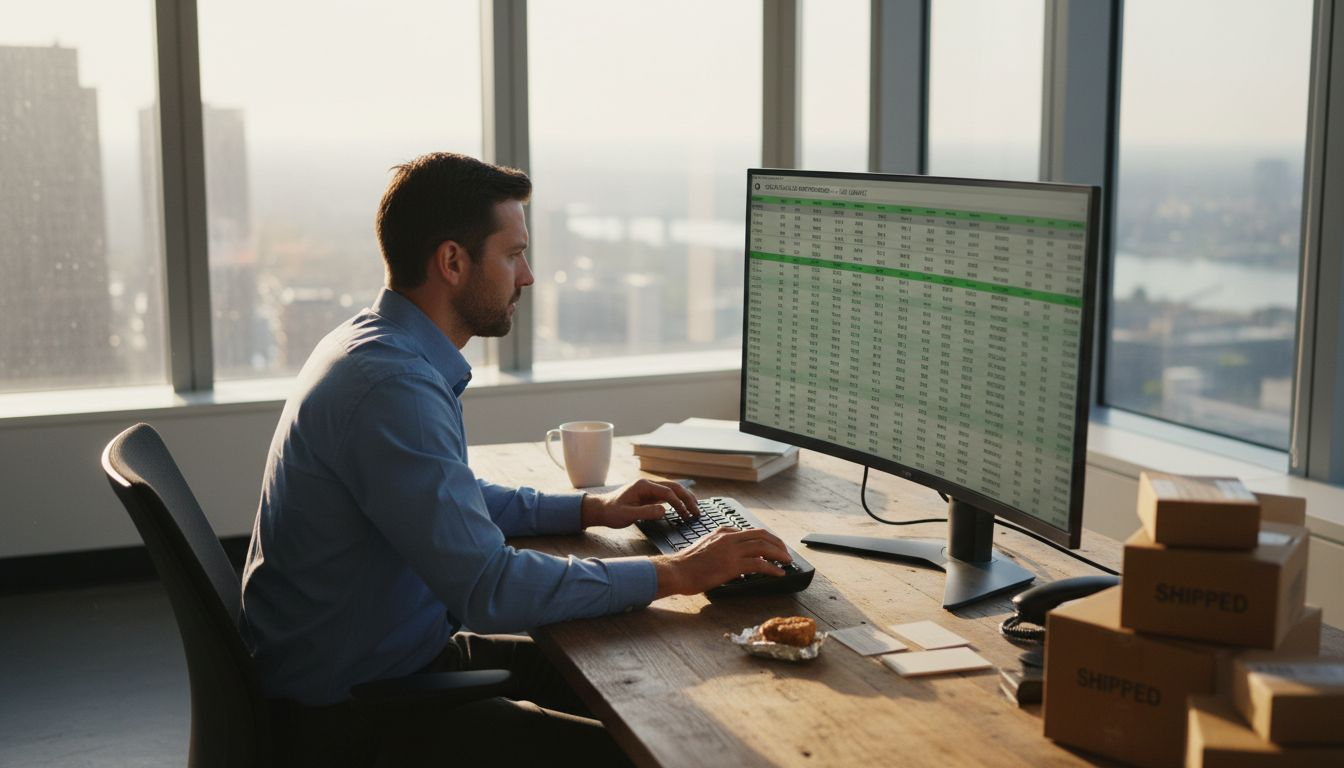 E-commerce manager analyzing sales data at desk