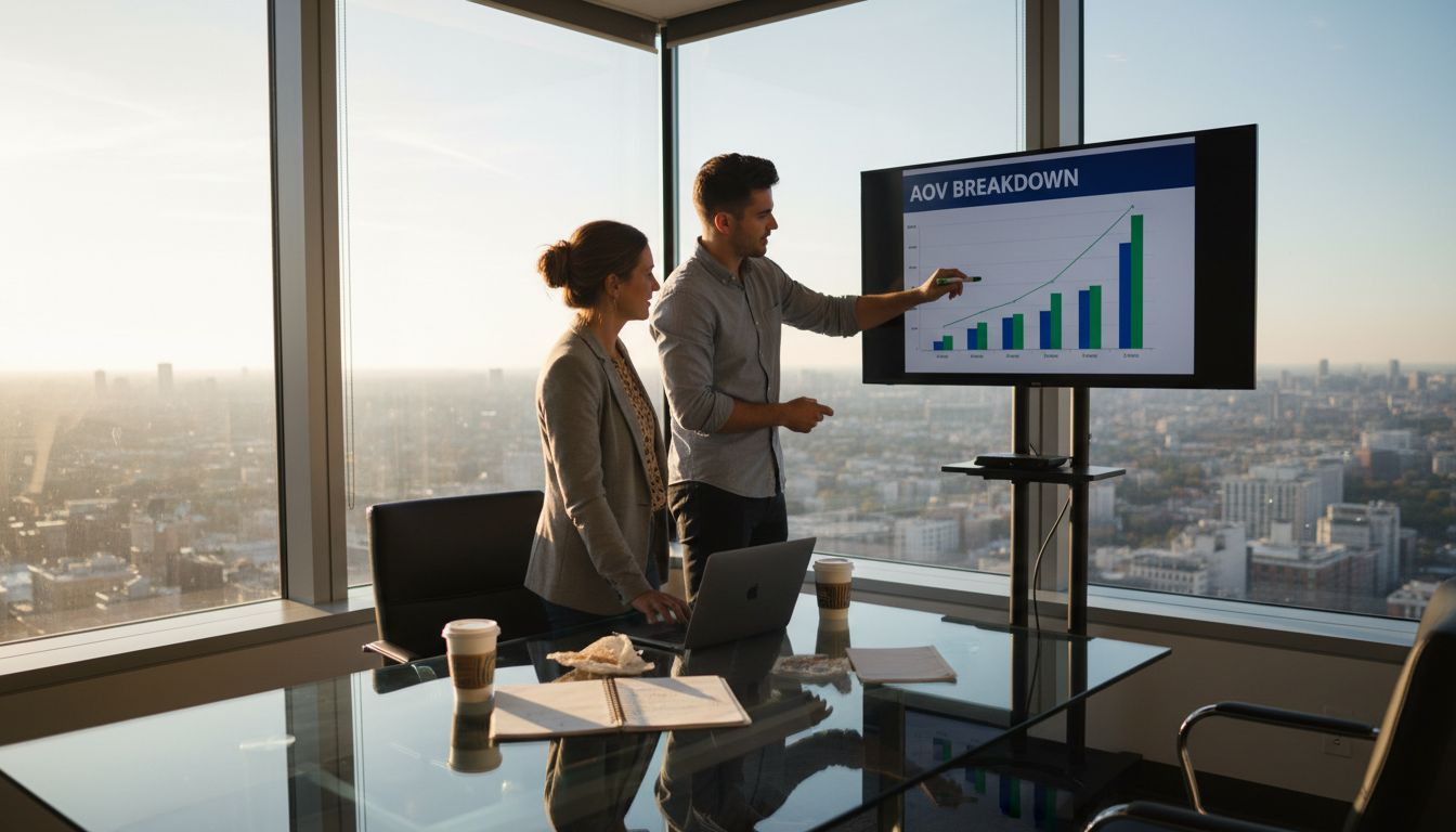 Ecommerce managers reviewing sales data and AOV