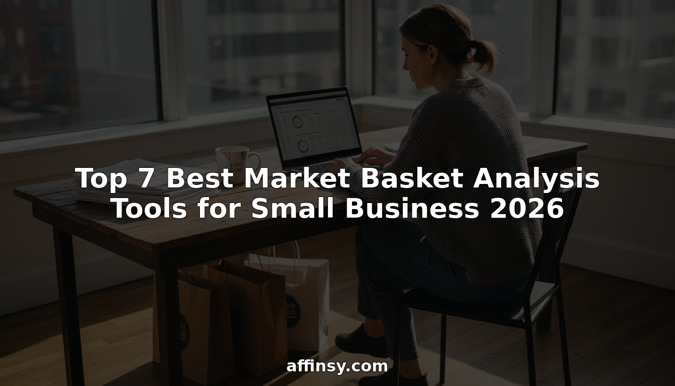 Business owner reviewing market basket analysis dashboard