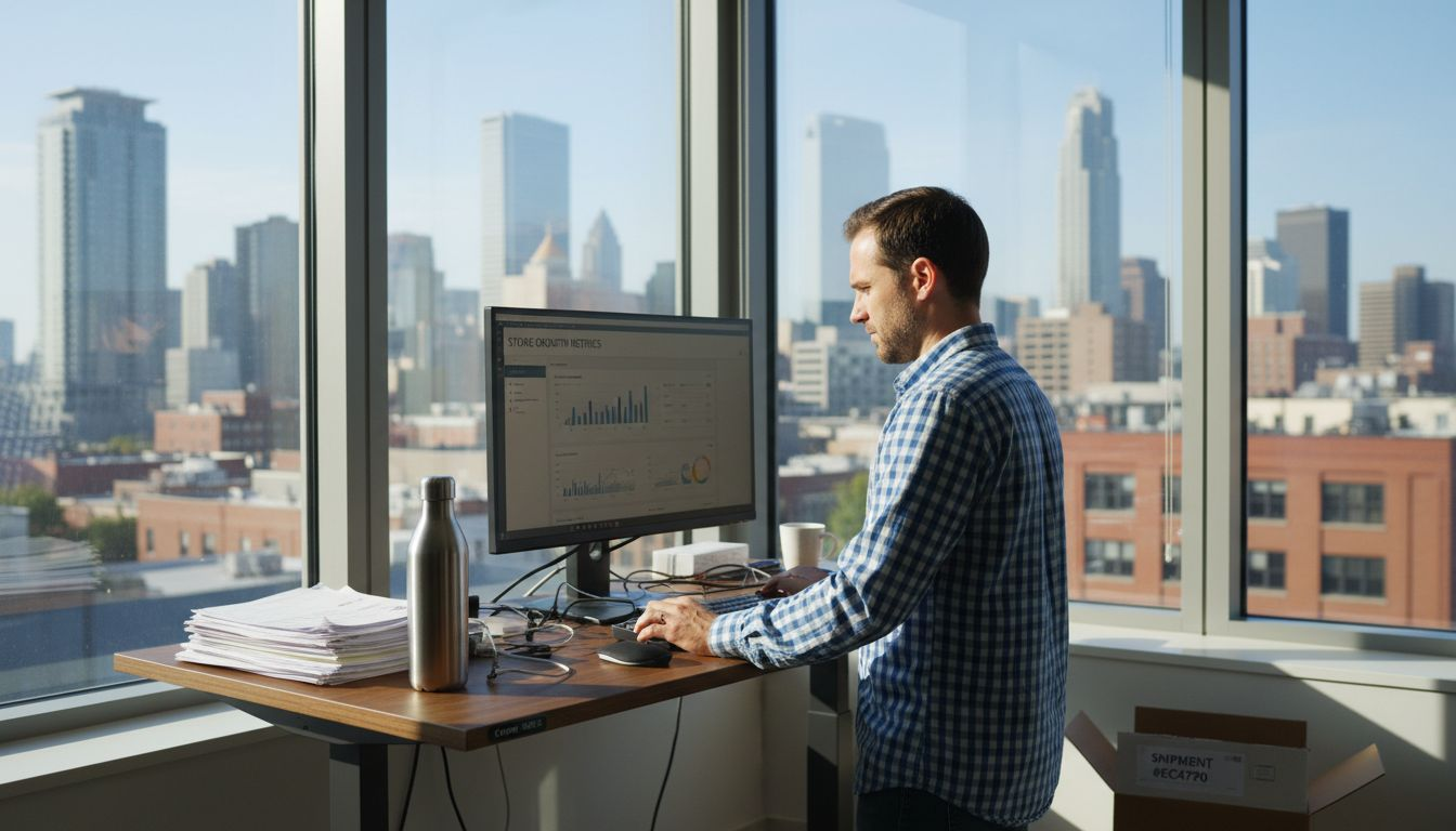 Ecommerce manager reviewing online store analytics