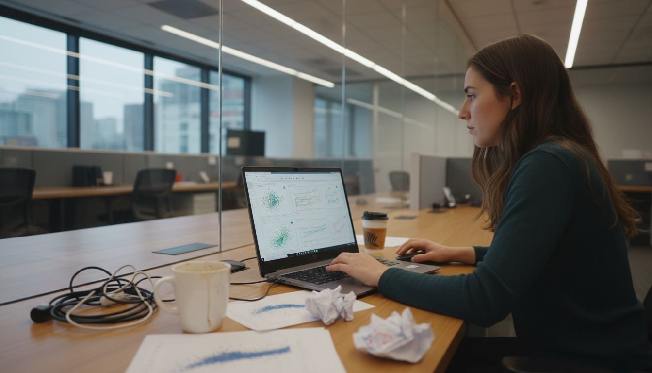 Data analyst using interactive visualization dashboard