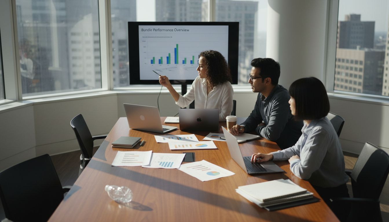 Team reviewing product bundle strategy charts