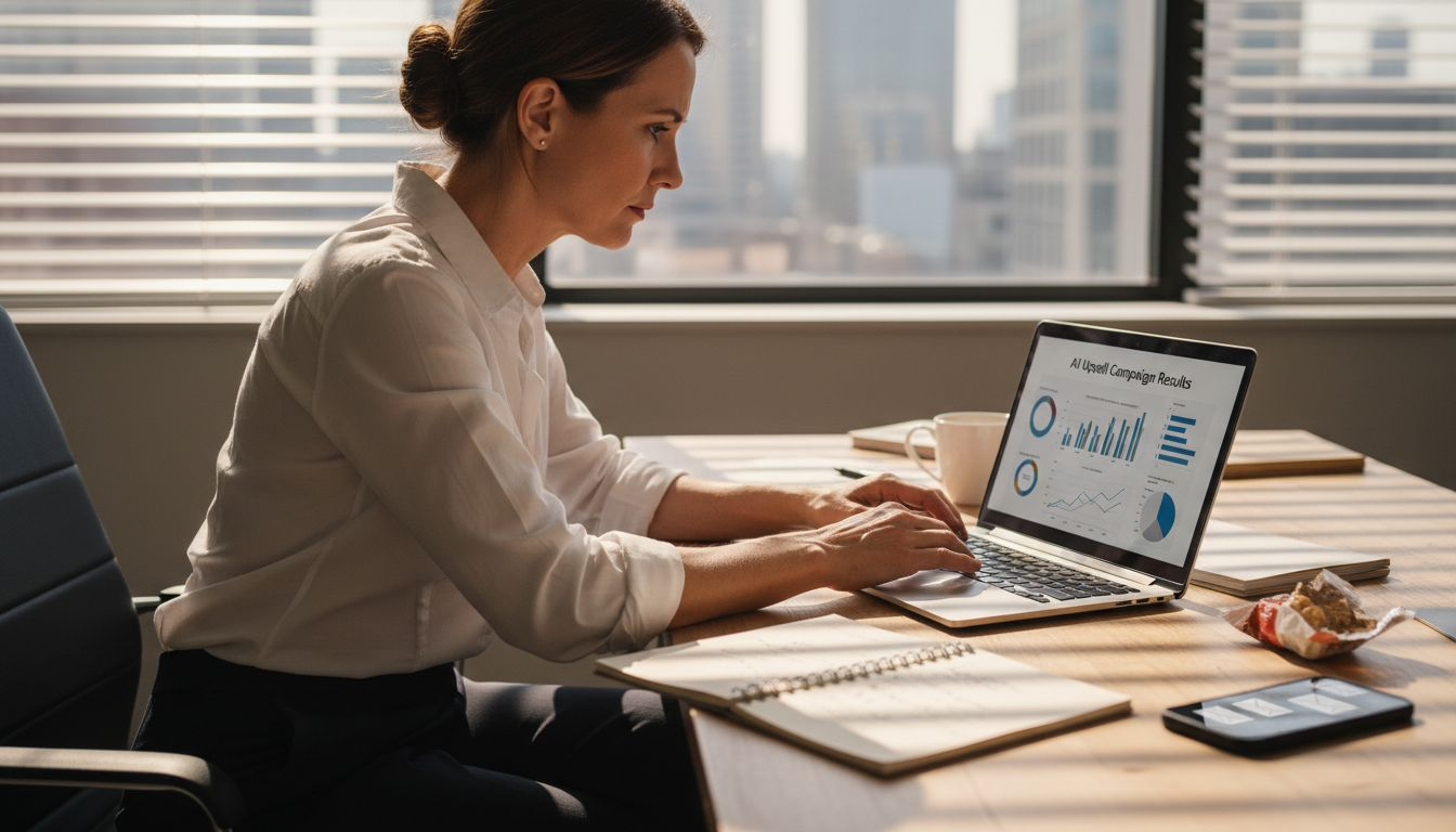 Manager reviewing AI upsell campaign results