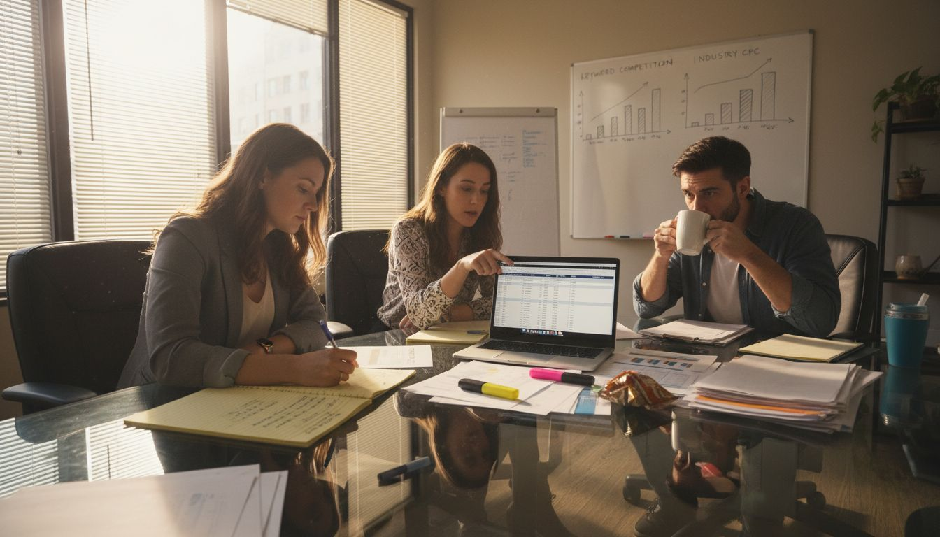 Team discussing ad campaign CPC strategies