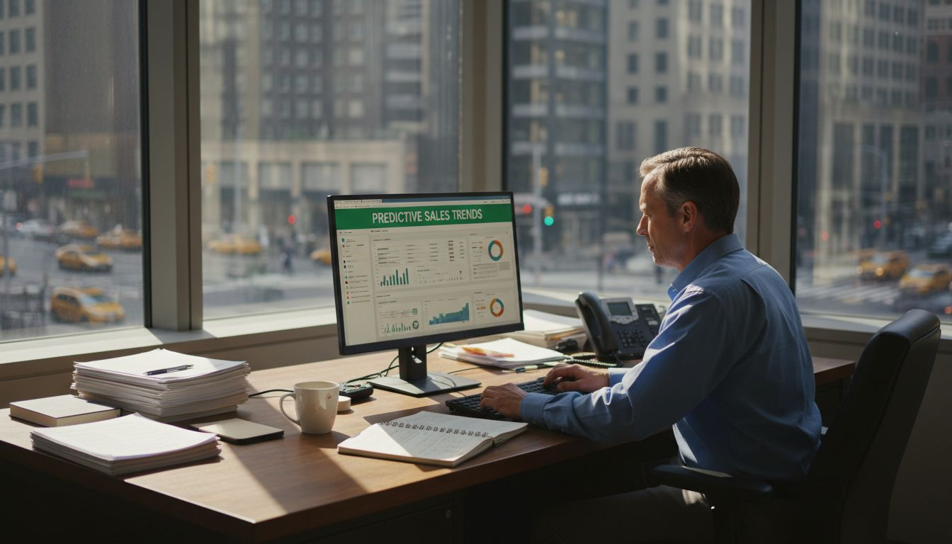 Retail manager reviewing predictive analytics dashboard