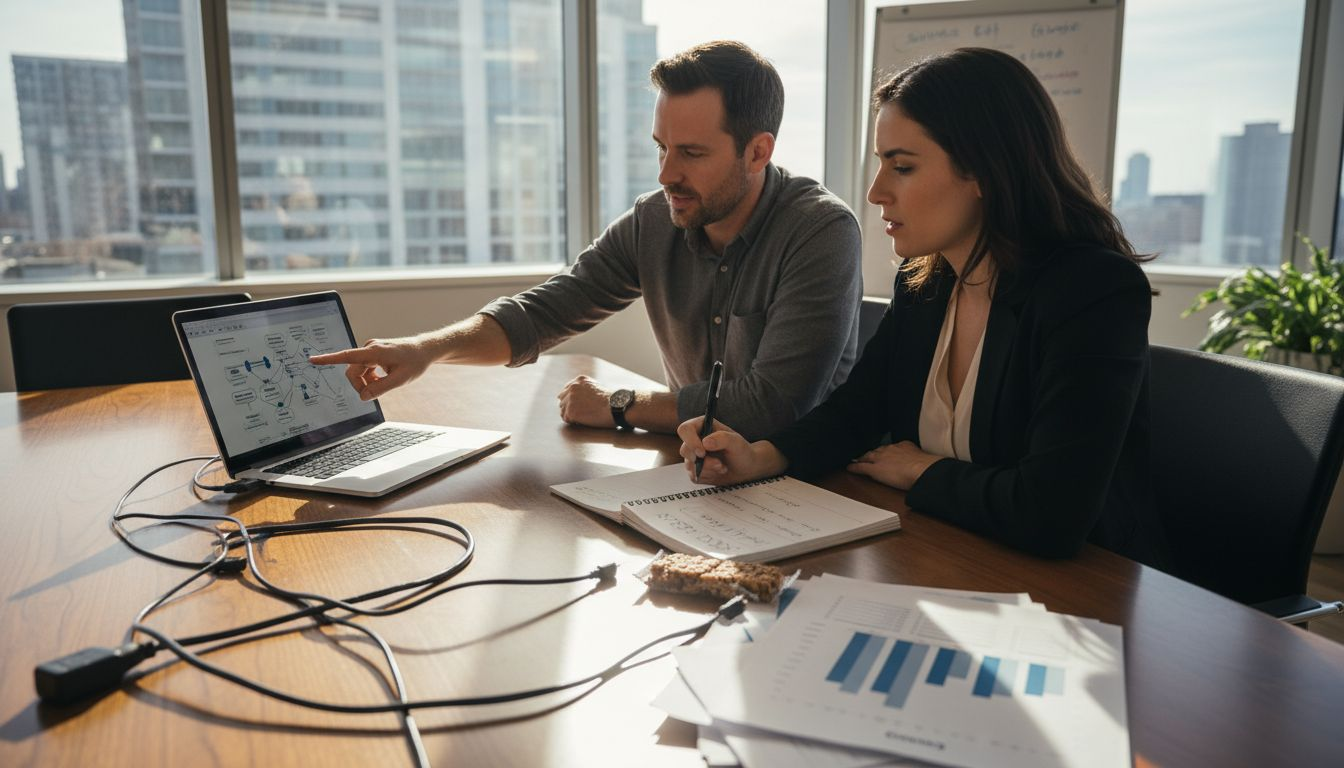 Colleagues discuss AI-driven cross-selling