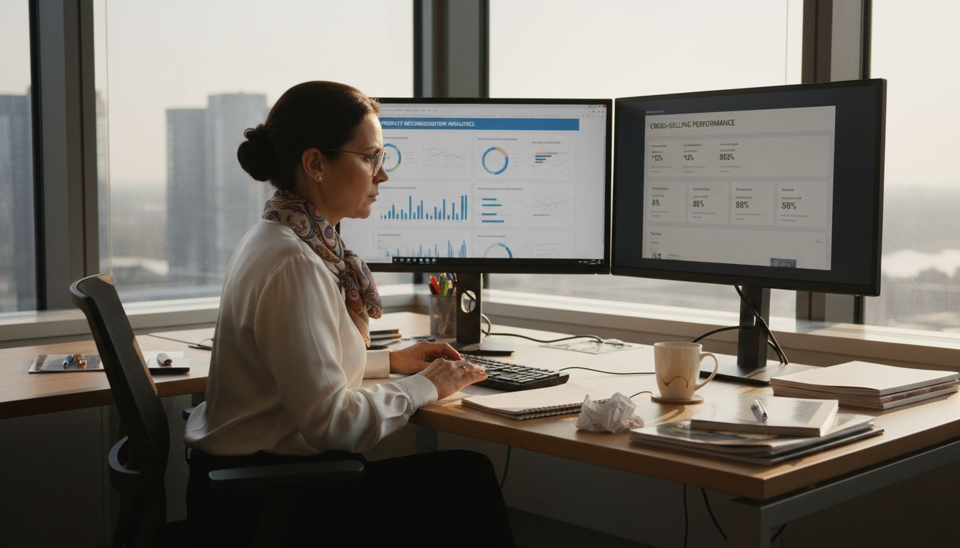 Manager analyzing cross-selling data workspace
