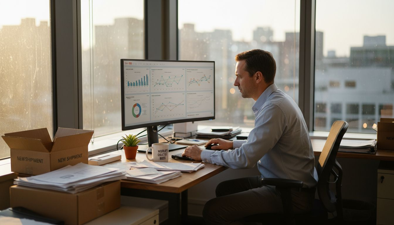 E-commerce manager reviewing analytics in office