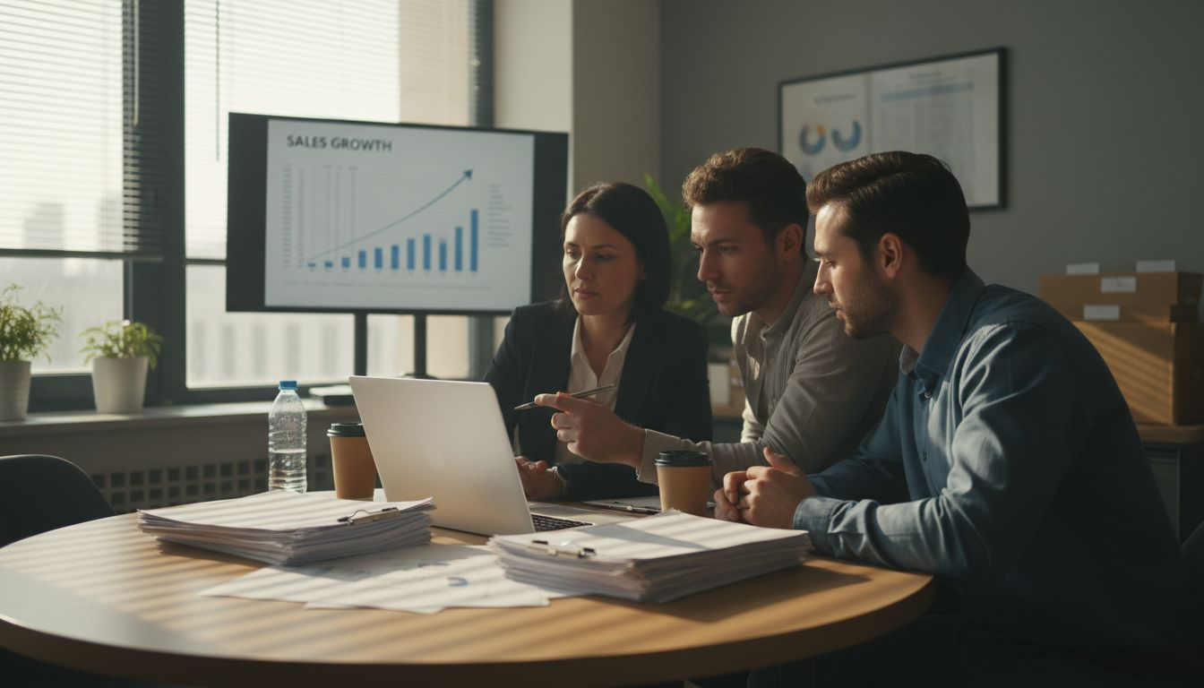 Retail team reviewing sales data together