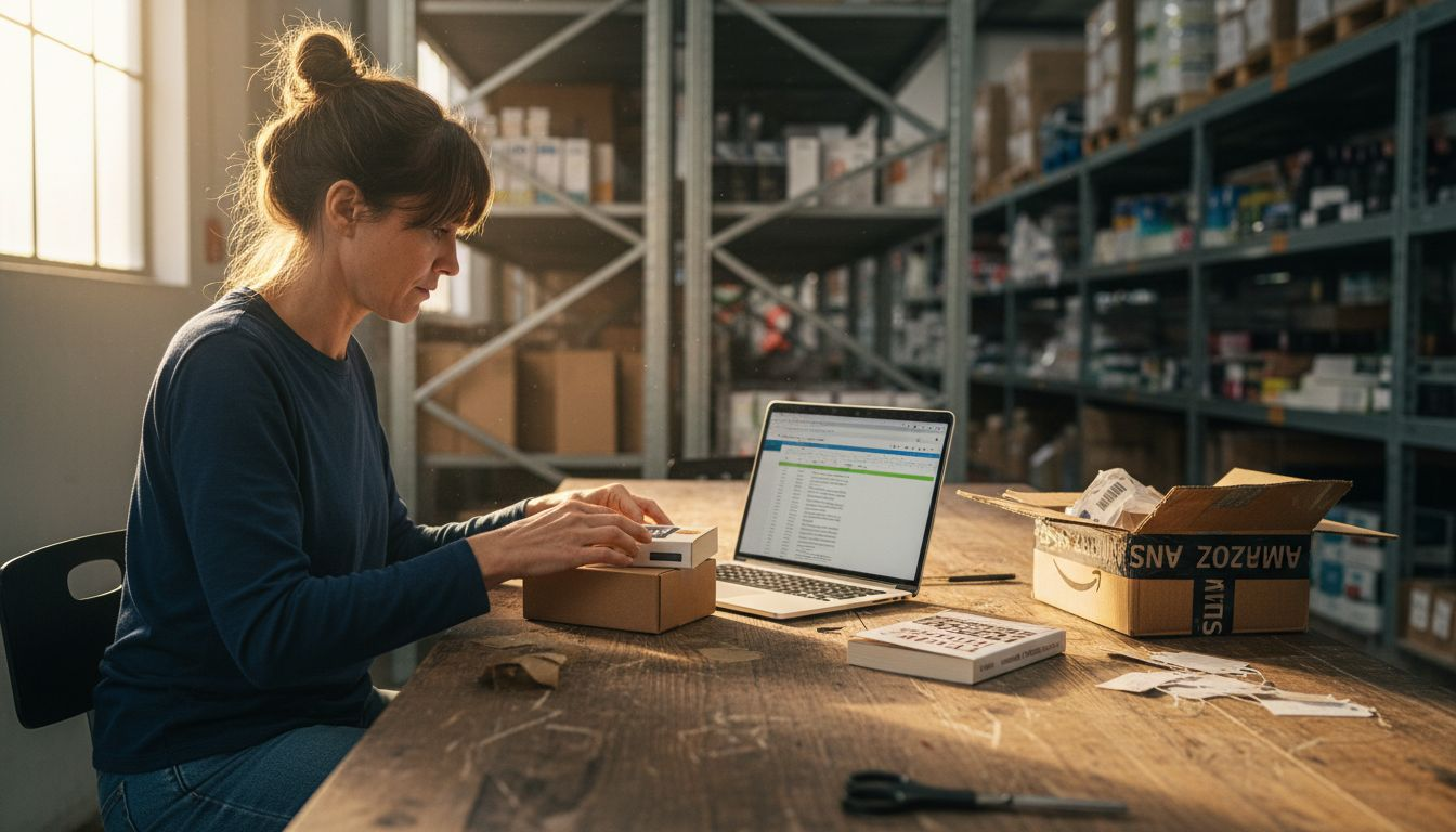 Merchandiser assembling product bundles at table