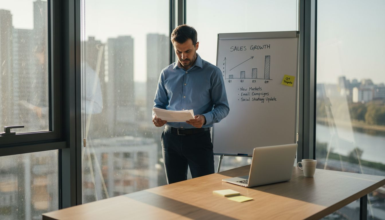 E-commerce manager with sales reports in office