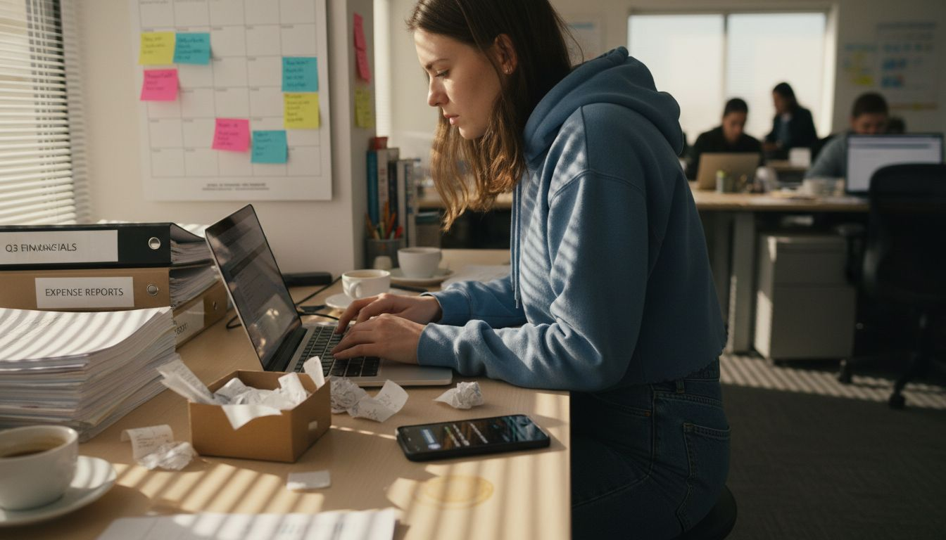 Young analyst typing sales transaction data