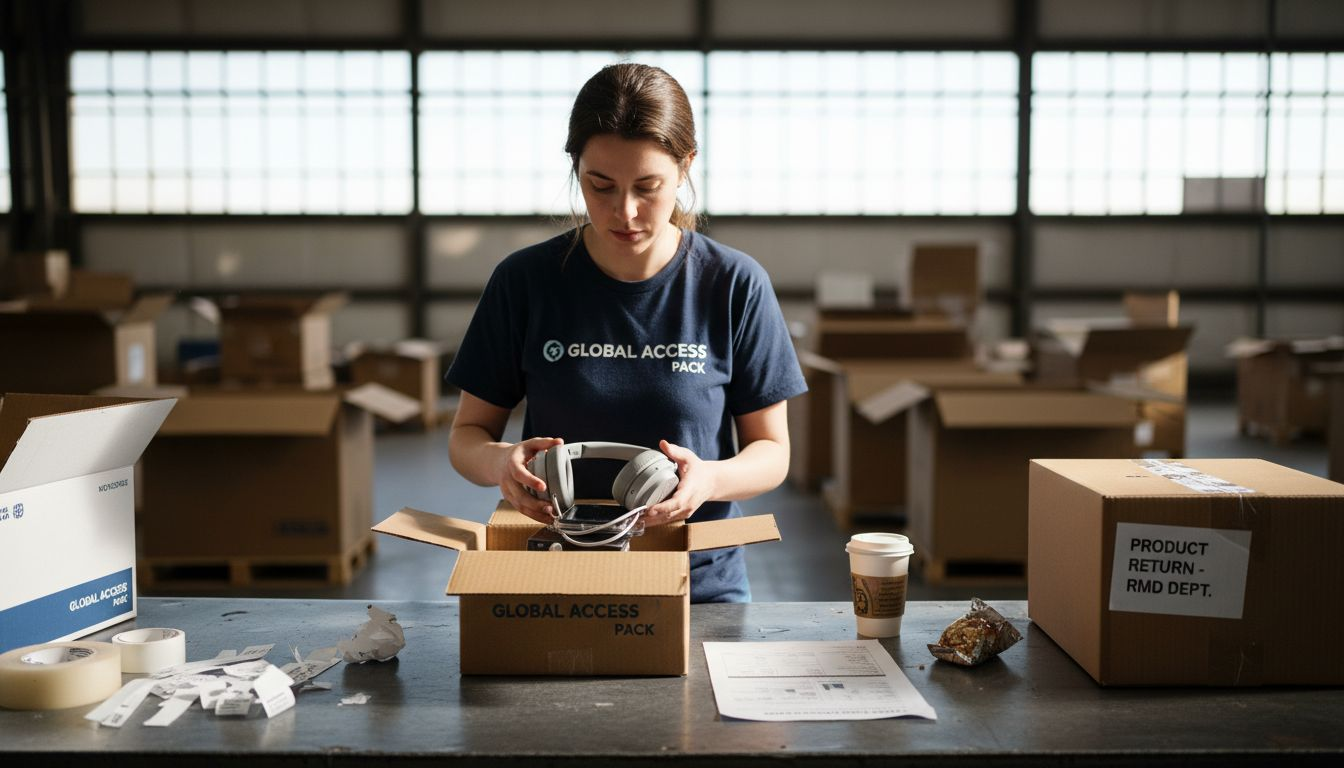 Warehouse worker assembling product bundles