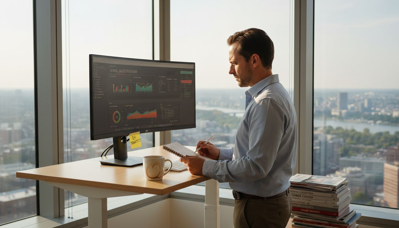 E-commerce manager reviewing AI sales dashboard