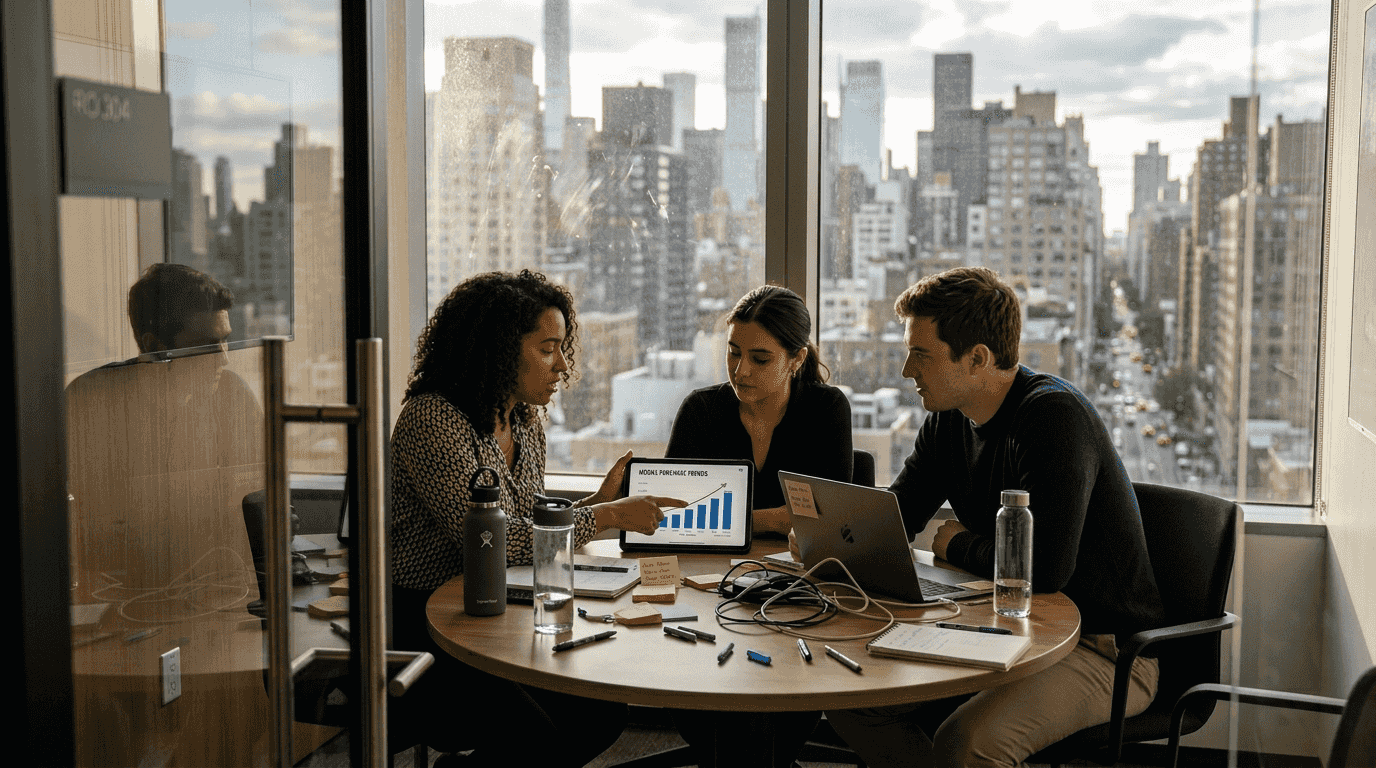 Team reviewing mobile ecommerce analytics together