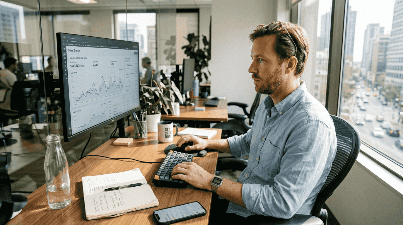 Ecommerce manager viewing sales dashboard