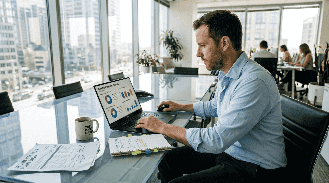 E-commerce manager reviewing segmentation charts