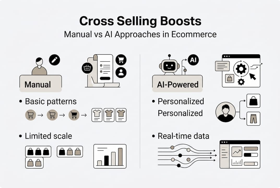 Infographic comparing manual and AI cross selling