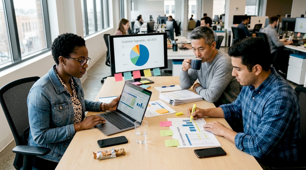 E-commerce team reviewing customer segmentation charts