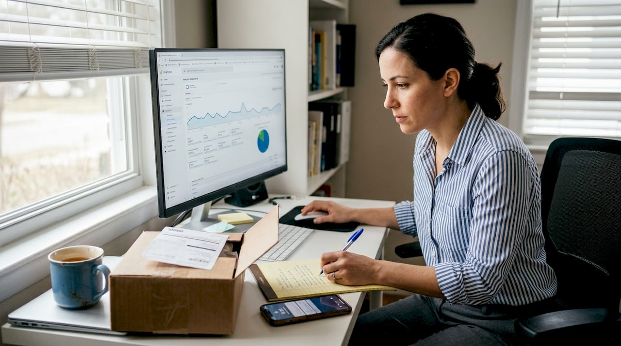 E-commerce manager analyzing customer data