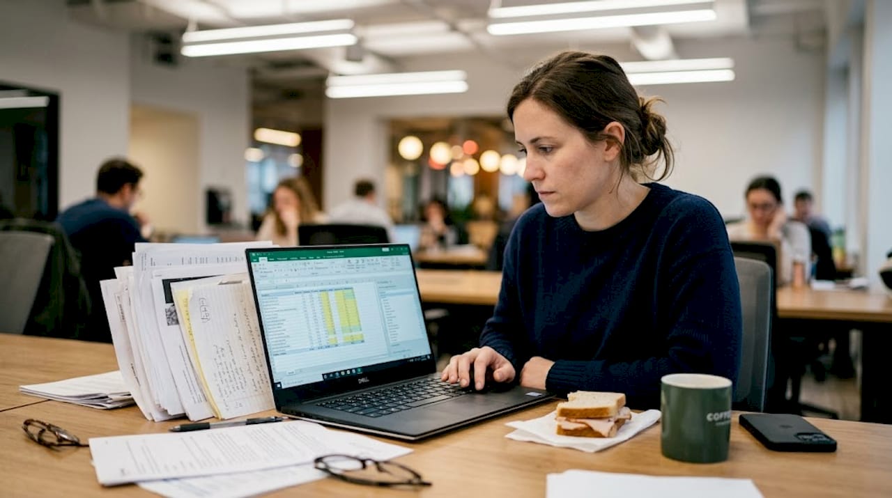 Woman reviewing e-commerce data spreadsheet