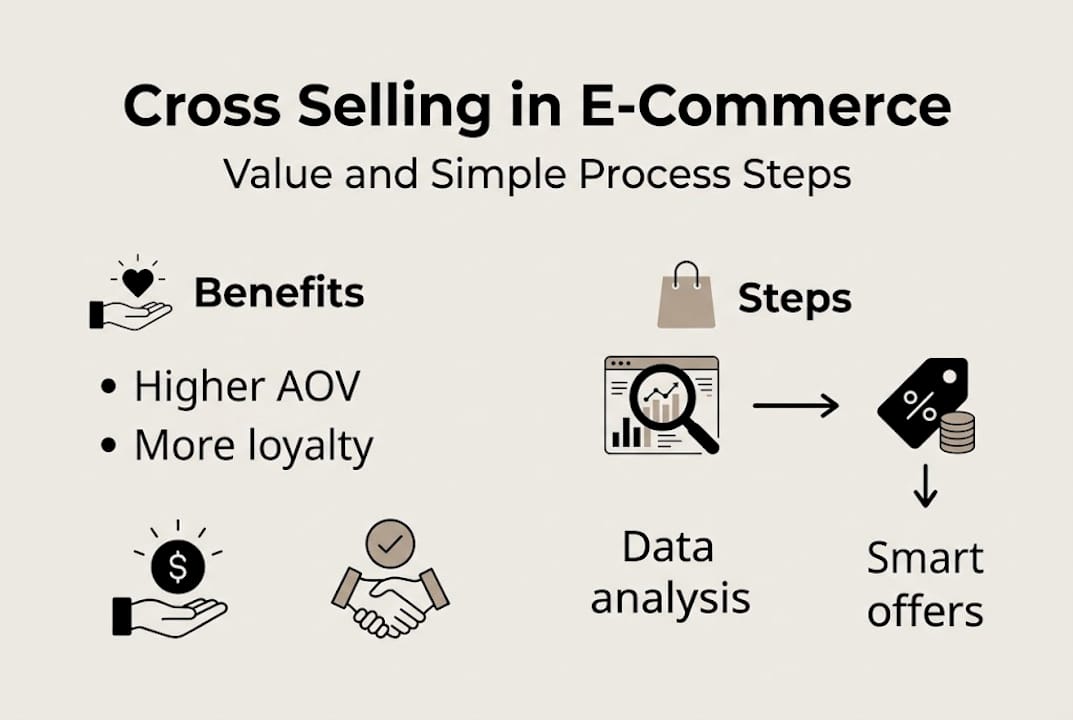 Infographic highlighting cross selling process and benefits