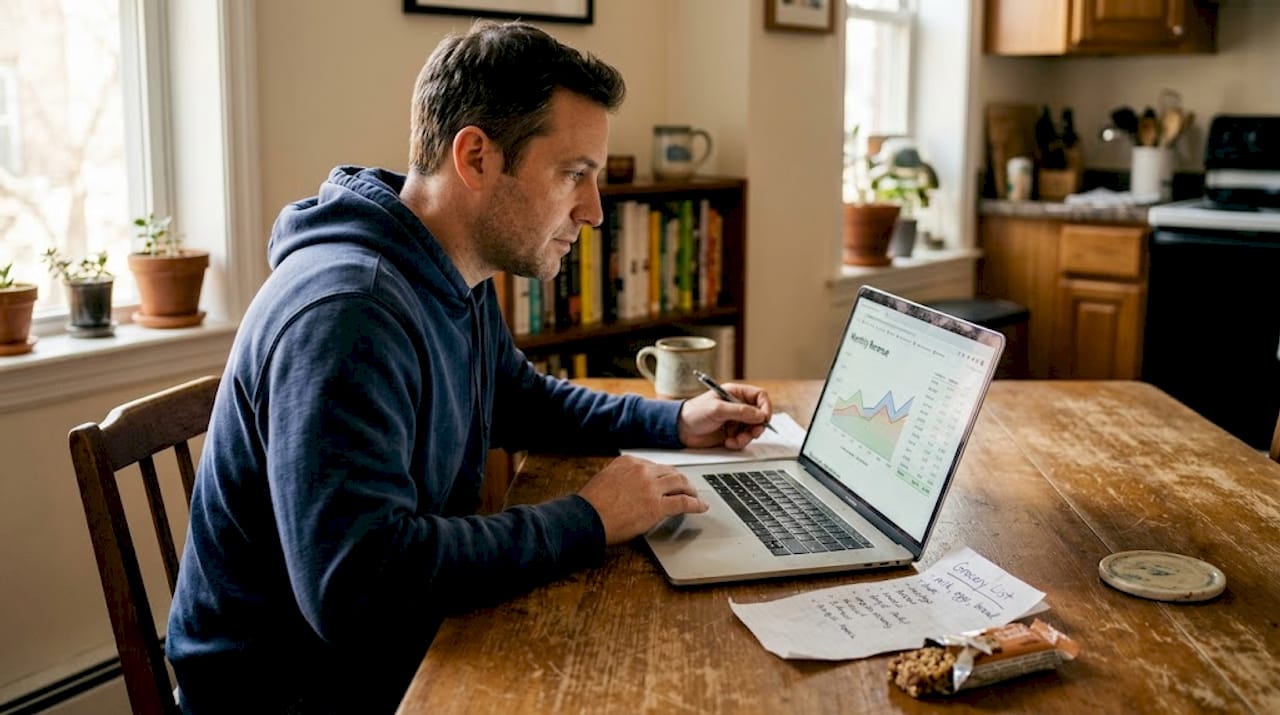 Reviewing e-commerce sales report at dining table