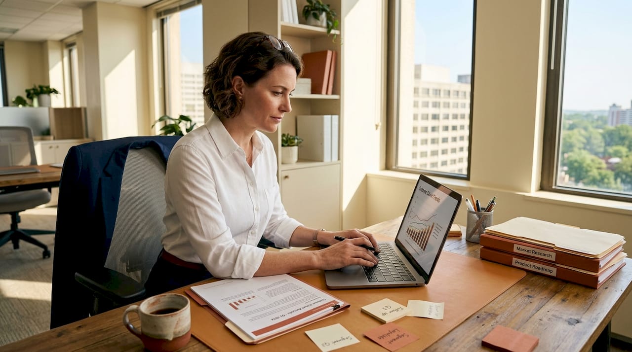 Manager analyzing cohort data in office