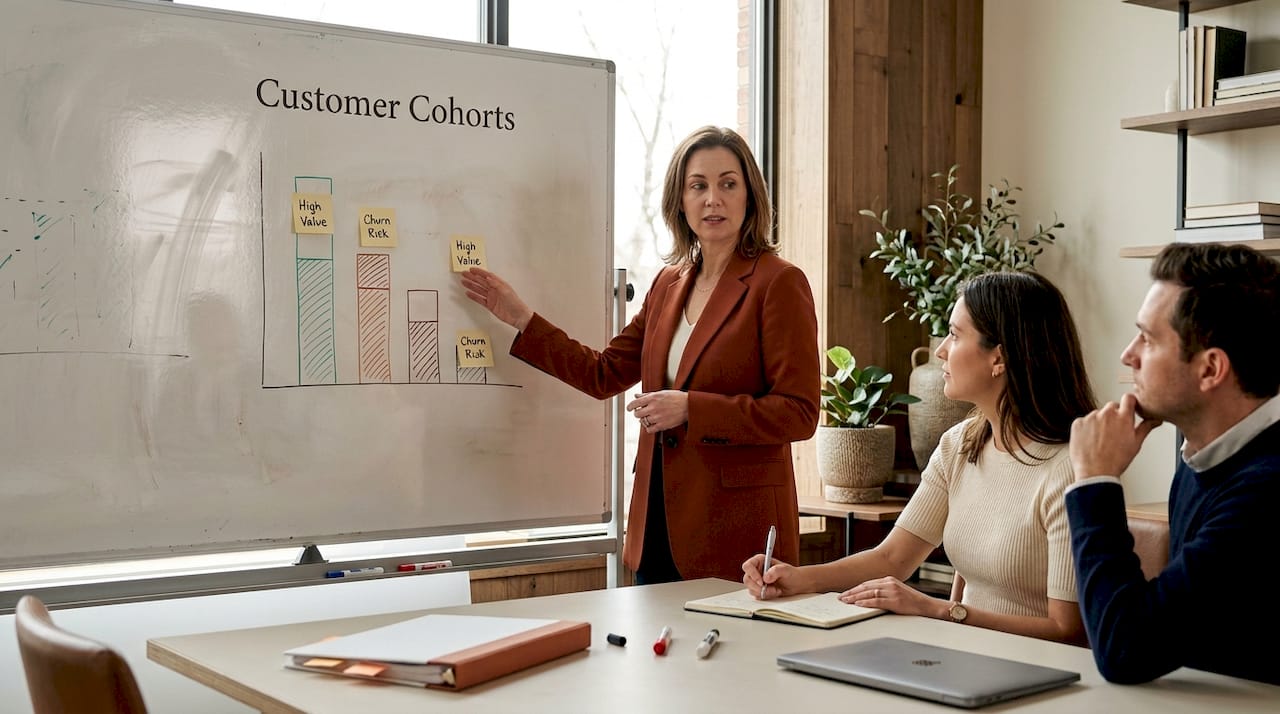 Team reviews customer segmentation chart together