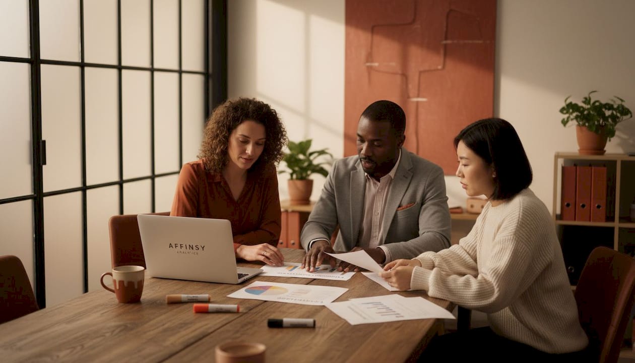 Business team reviews customer data together