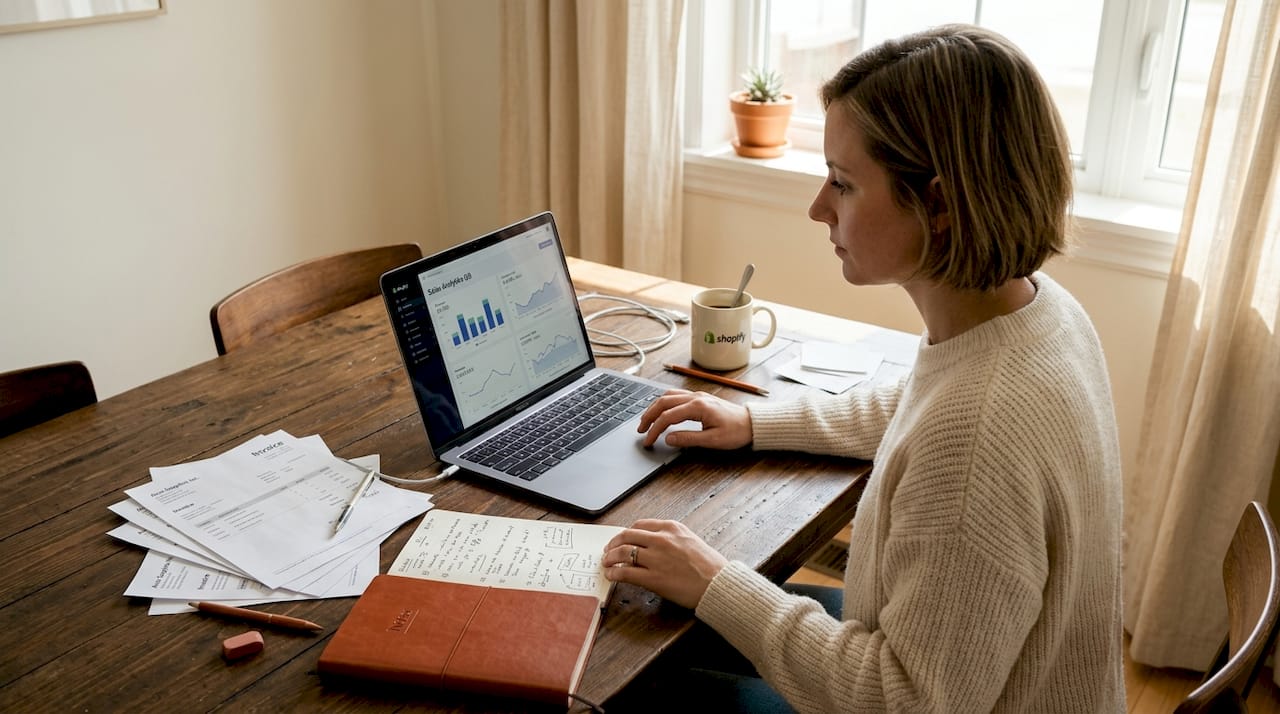 Reviewing Shopify AOV data reports at home