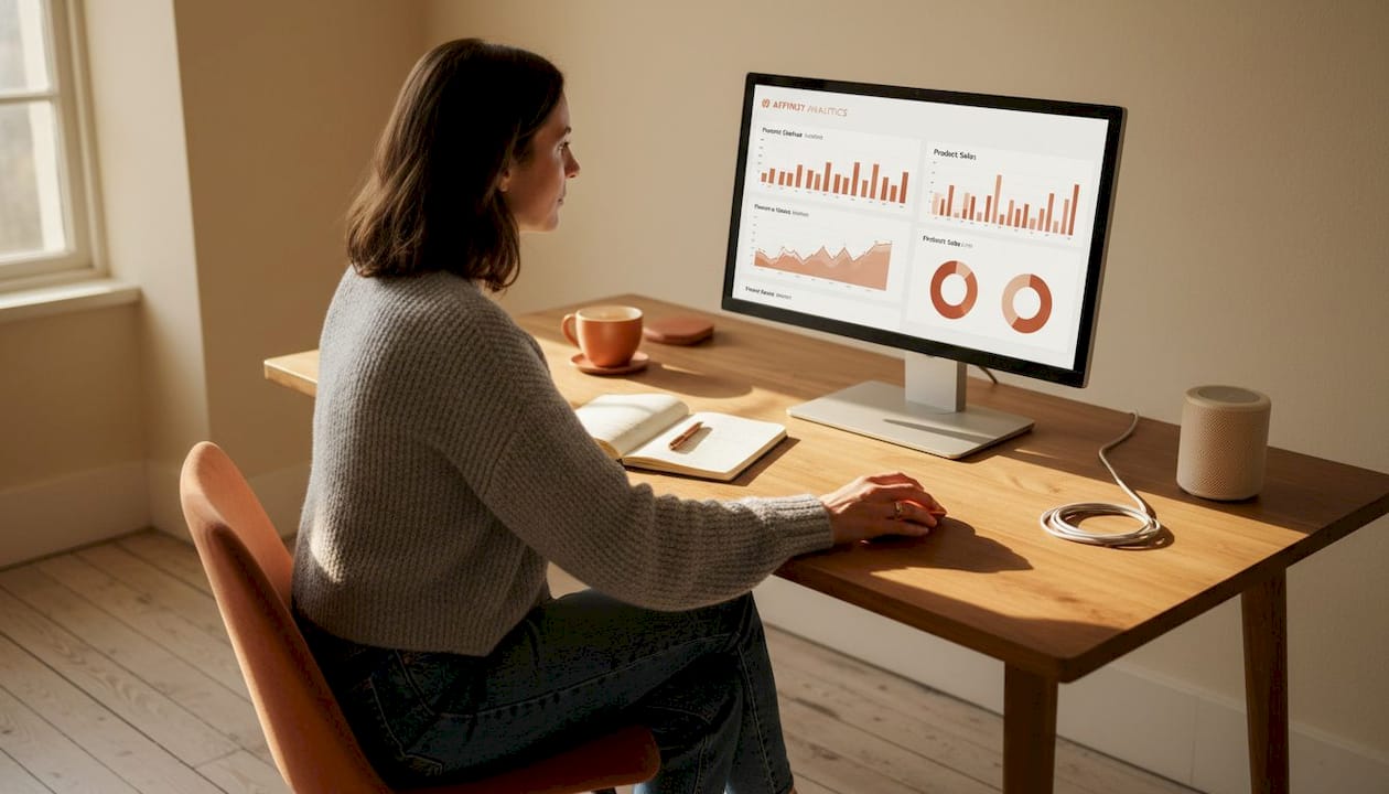 Woman reviewing product sales data at desk