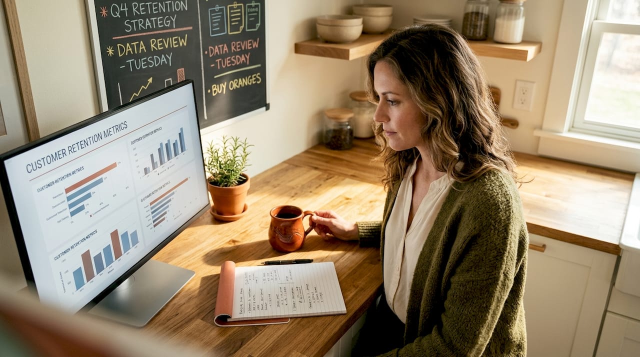Business owner analyzing retention analytics