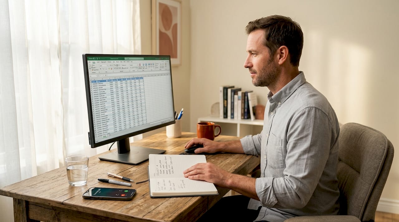 Man filters transaction logs at open desk